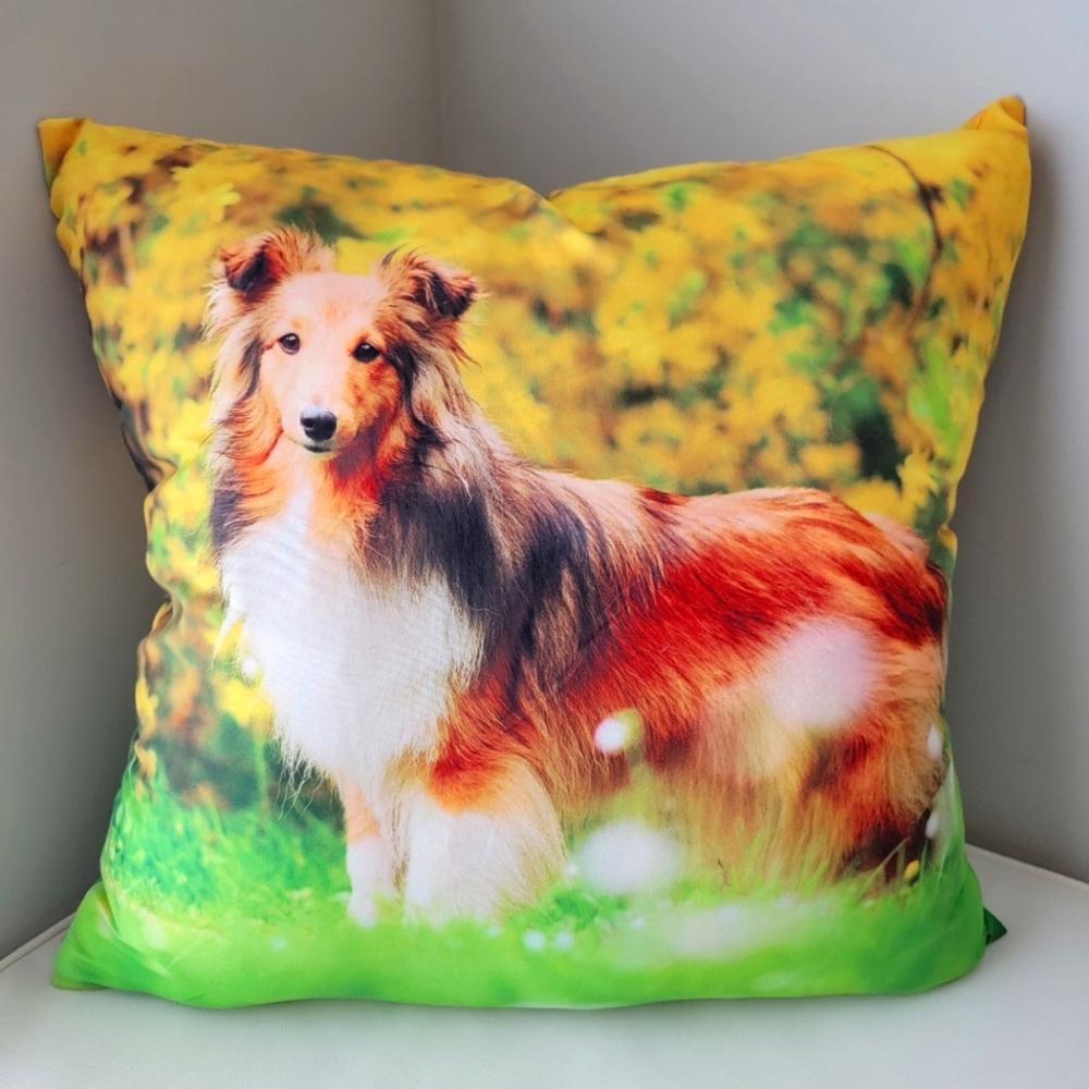 Dog Design Dog Print Pillow cover with Yellow and Green Background